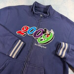 Disney Full Zip Sweatshirt Mens XL Navy Blue Excellent 2009 Mickey Mouse Varsity